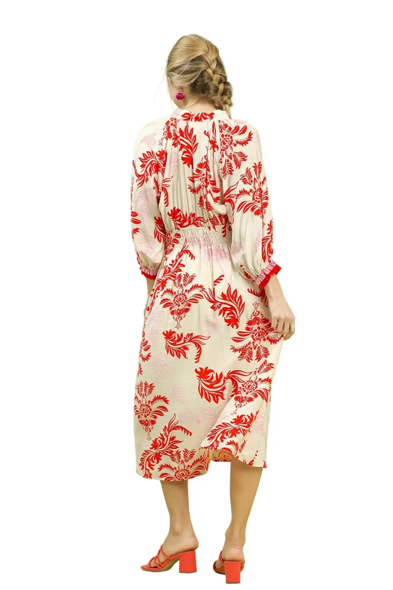 Umgee Tropical Print Button Detail Midi Dress West2East Surf
