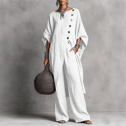 Women's Drop Shoulder Three-Quarter Sleeve Irregular Shirt & Pants Set FitiqueFit