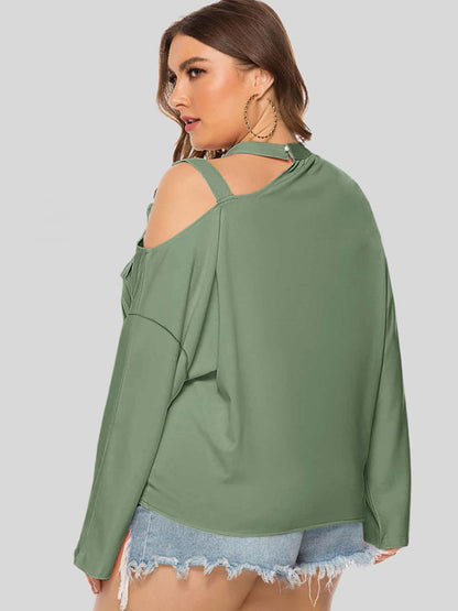 Plus Size Cold-Shoulder Tied Top See size chart under “more details” The Fashion Celestial