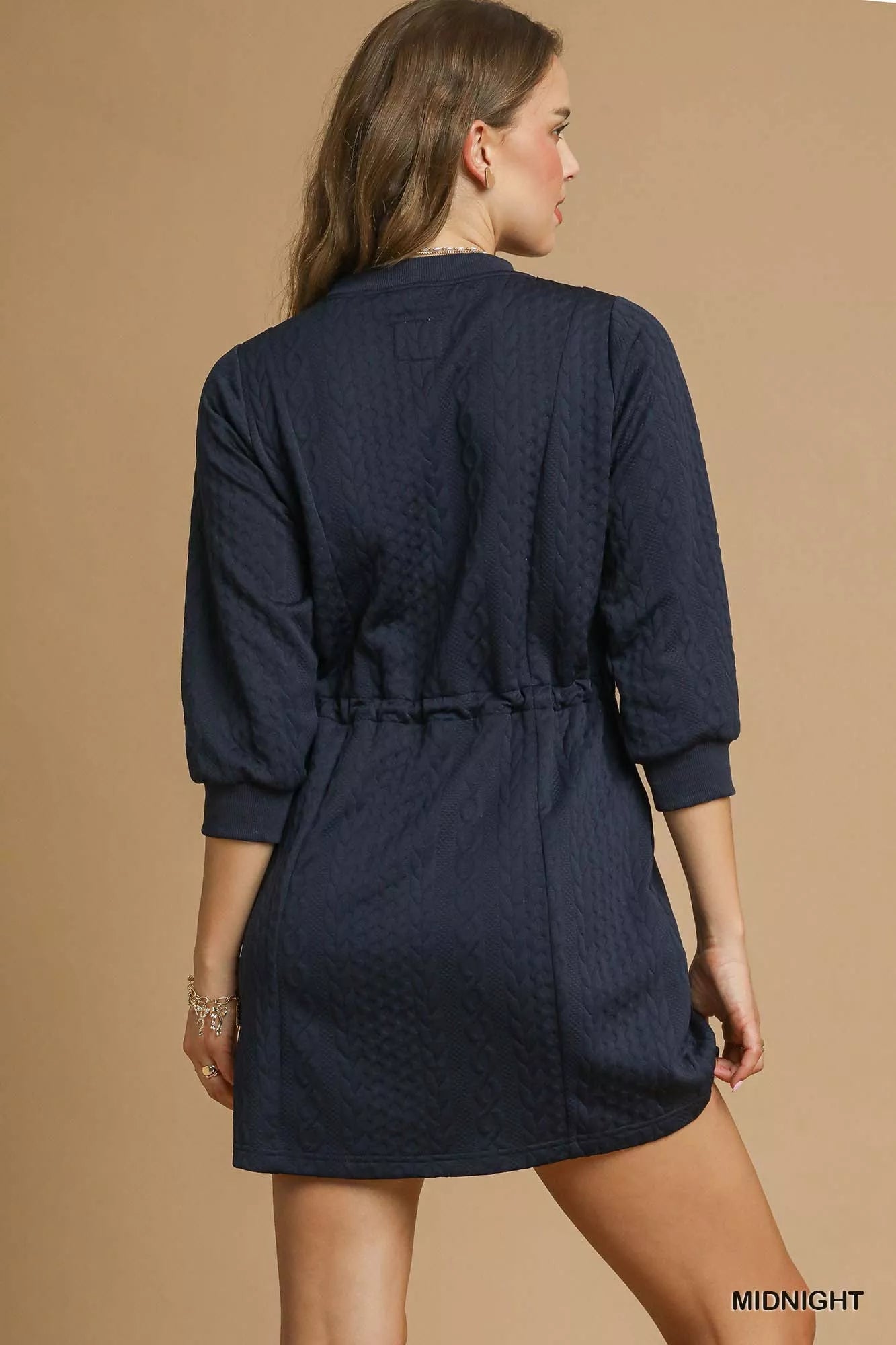 Umgee Drawstring Cable Knit Mini Dress with Pockets West2East Surf