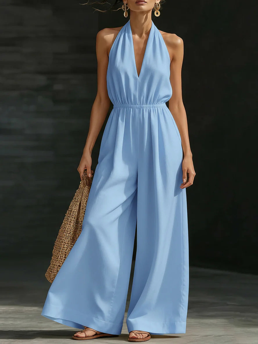 Women’s V-Neck Halter Neck Wide-Leg Jumpsuit FitiqueFit