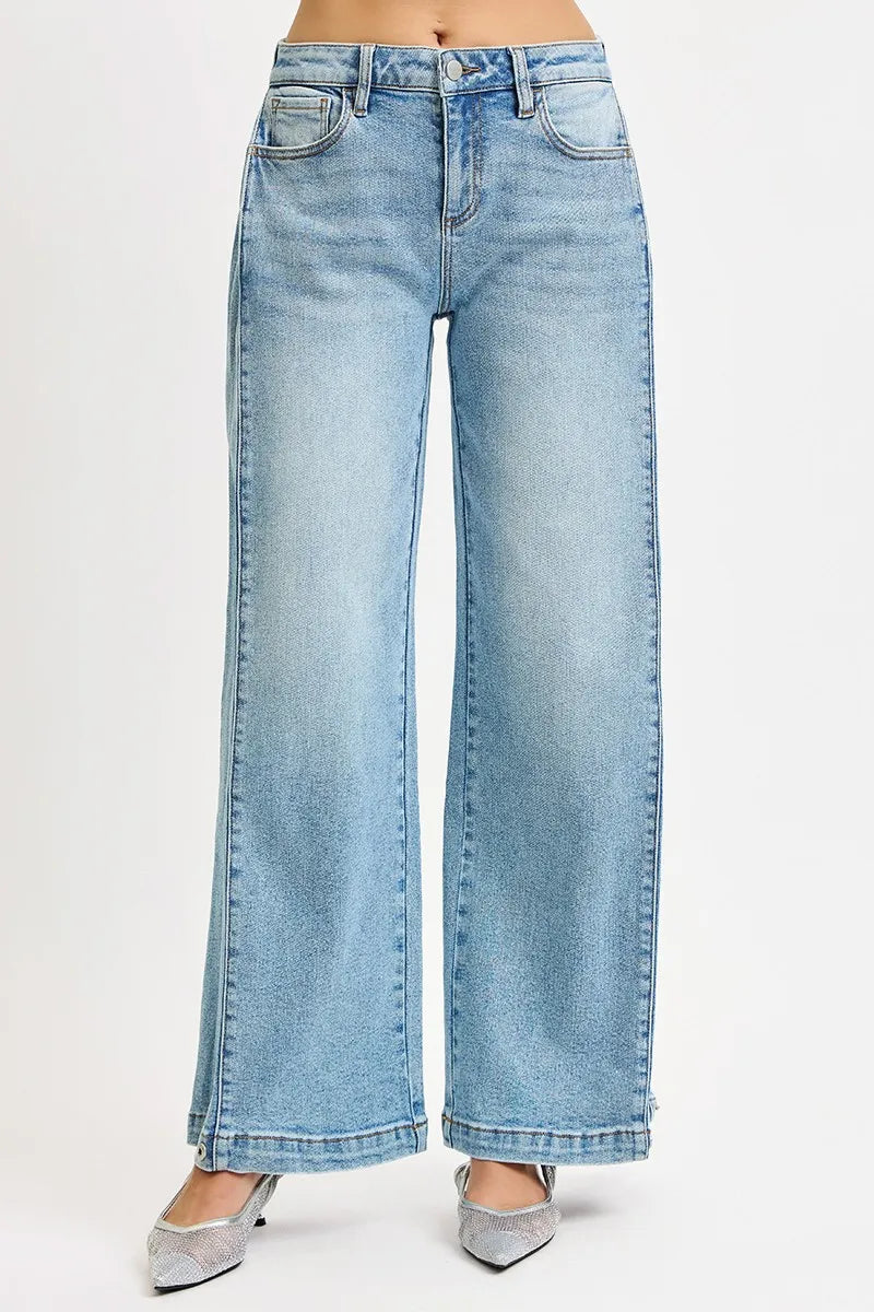 RISEN Mid Rise Wide Barrel Transferable Leg Snap Jeans West2East Surf