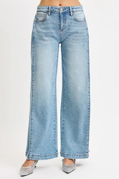 RISEN Mid Rise Wide Barrel Transferable Leg Snap Jeans West2East Surf