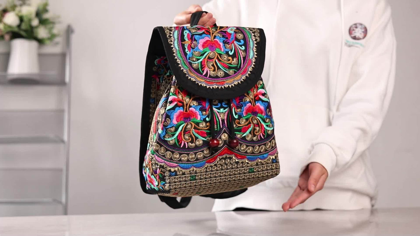 [Ethnic Style Daypack] GUDAOBELL Vintage Embroidered Women's Backpack | Ethnic Style Travel Daypack Tote Shoulder Bag NovaCart