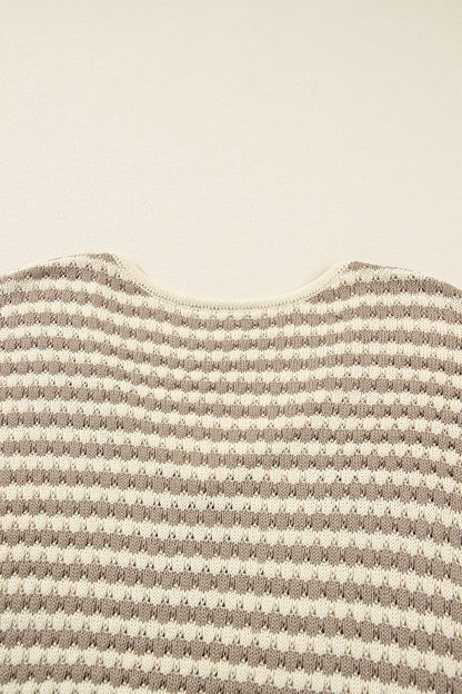 Khaki Stripe Plus Size V Neck Drop Shoulder Sweater Garden Naked Curves