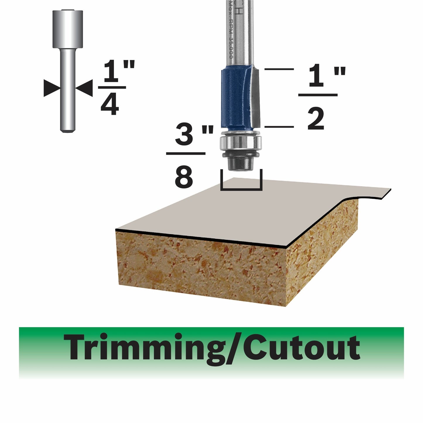 BOSCH 85269MC 3/8 In. x 1/2 In. Carbide-Tipped Double-Flute Flush Trim Router Bit VM Hardware
