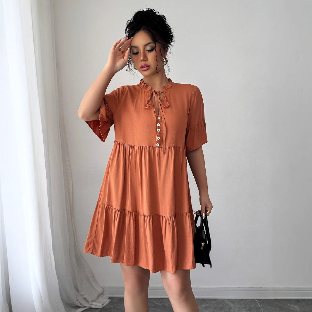 High-grade Simple Style Lace-up Solid Color Dress Women Grayceful LLC