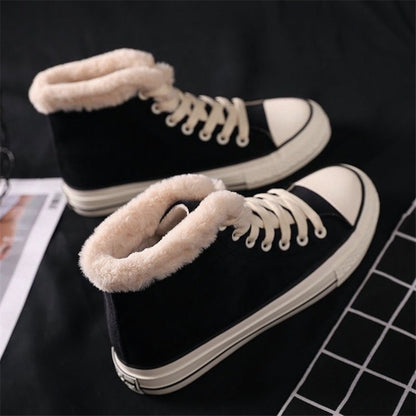 Women’s Warm Canvas Shoes | Plush Cotton Lined Flat Winter Shoes FitiqueFit