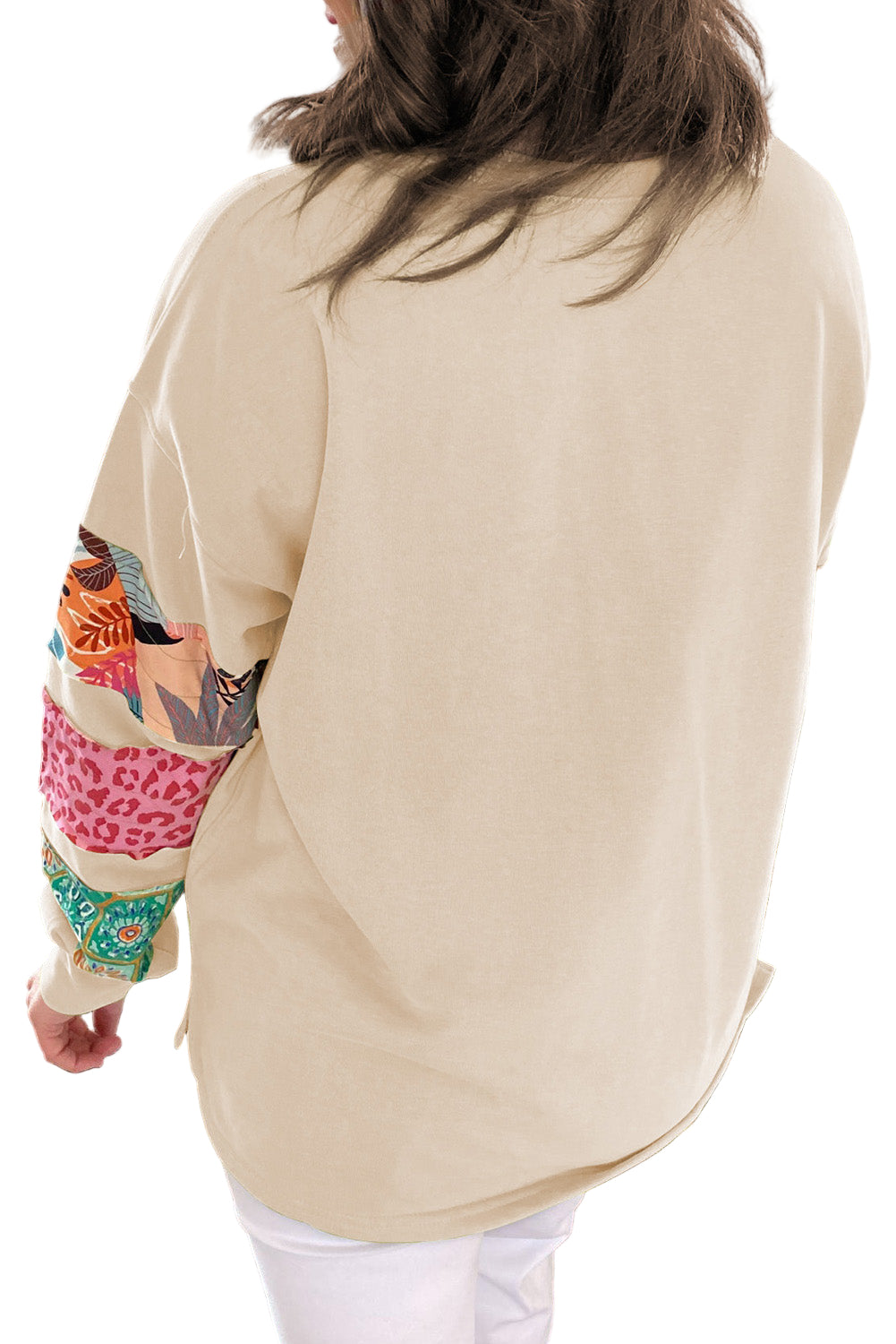 Green Plus Size Printed Patchwork Sleeve Split Sweatshirt Garden Naked Curves
