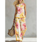 Printed Retro Sleeveless Top & Wide-Leg Pants Set | 12 Prints S–5XL FitiqueFit