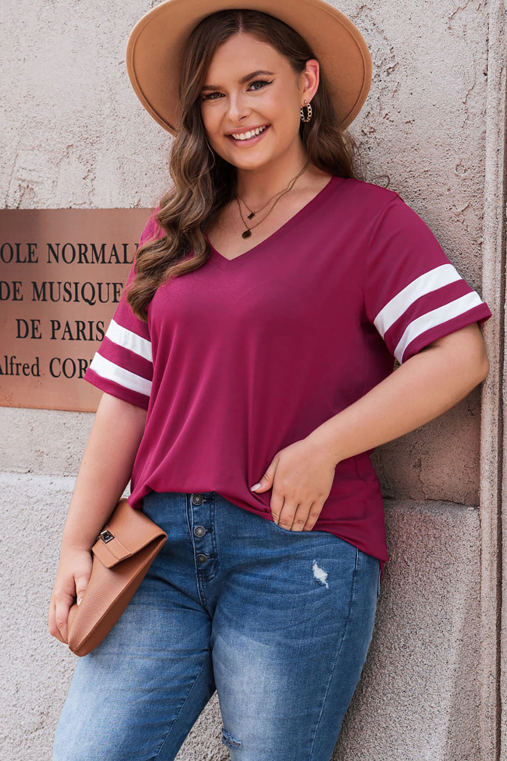 Plus Size Striped V-Neck Tee Shirt See size chart under “more details” The Fashion Celestial