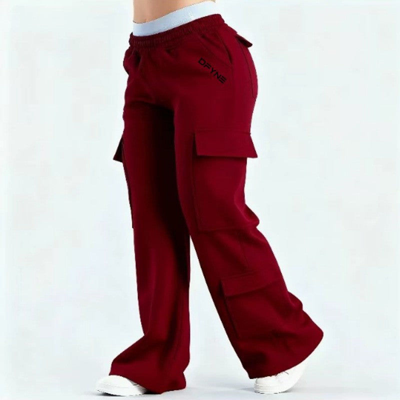 Women's Loose-Fit Casual Pants with Pockets – Solid Color Two-Tone Label FitiqueFit