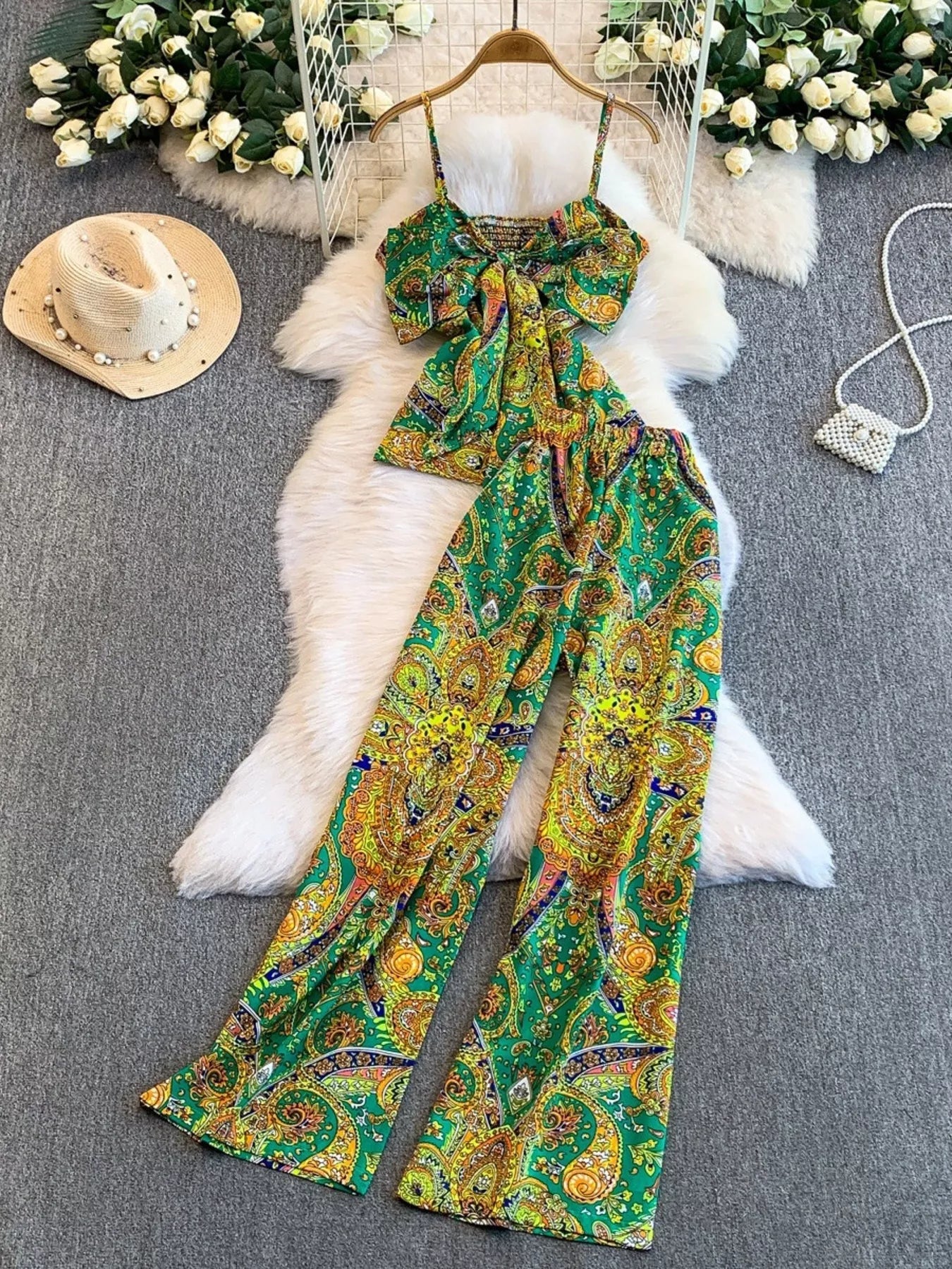 Printed Cami and Wide Leg Pants Set New Era Fashion LLc