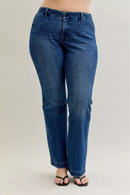 Judy Blue Full Size Mid Rise Bootcut Jeans with Welt Pockets Plus Size Garden Naked Curves