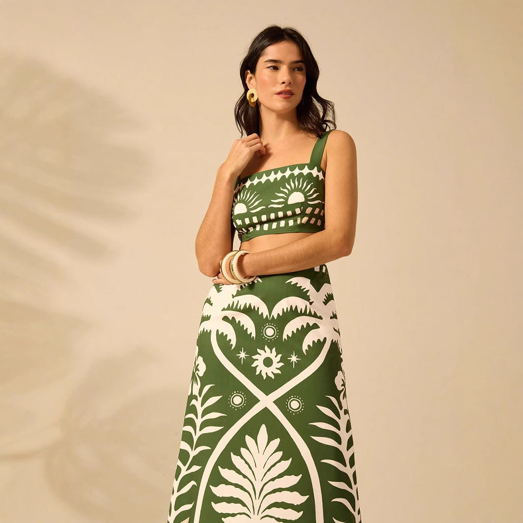Women's Floral Printed Camisole & High-Waisted Midi Skirt Set FitiqueFit