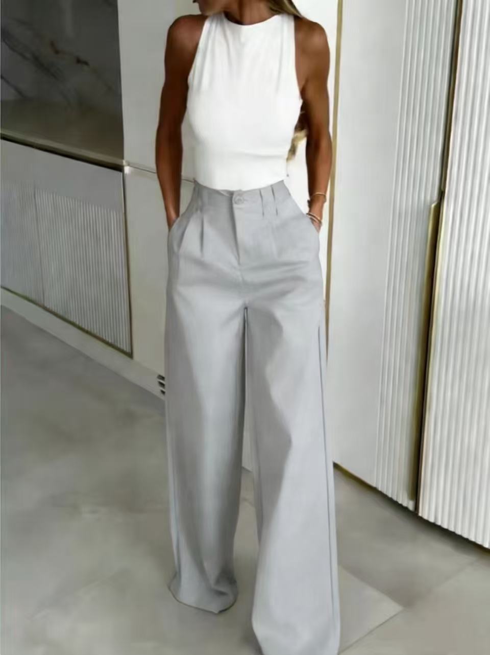 Women's Loose Flowing Straight-Leg Floor-Length Pants FitiqueFit