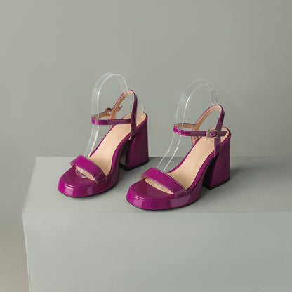 Women's Round Toe Chunky Heel Sandals – Buckle Strap Block Heel FitiqueFit