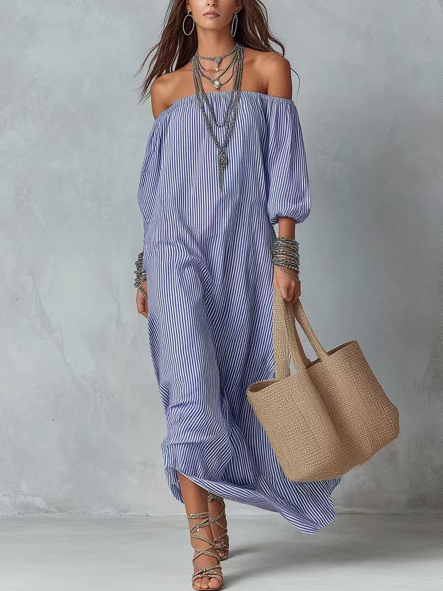 Women's Striped Loose-Fit Flared Maxi Dress – Holiday & Vacation FitiqueFit