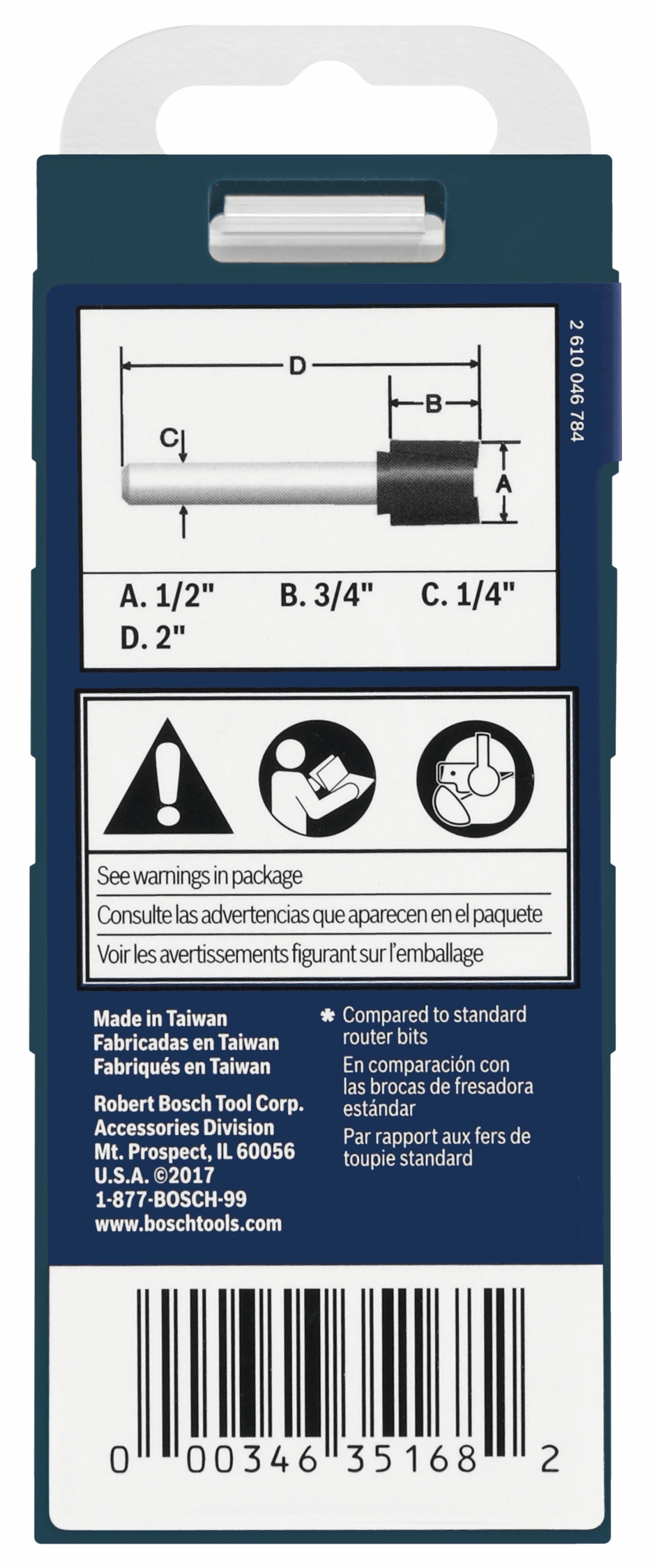 BOSCH 85249MC 1/2 In. x 3/4 In. Carbide-Tipped Hinge Mortising Router Bit VM Hardware