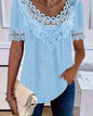 Women's Lace Patchwork Crew Neck Short Sleeve T-Shirt FitiqueFit