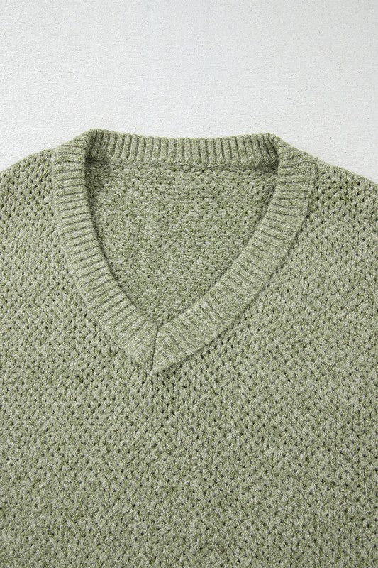Solid Eyelet V-Neck Drop Shoulder Sweater Shop Style & More | Fresh Looks, Everyday Deals & Free Shipping