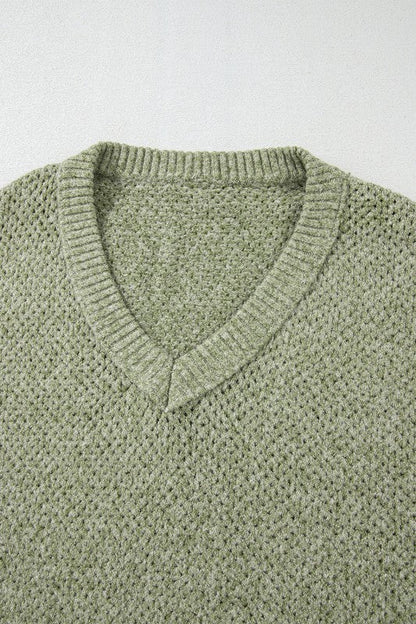 Solid Eyelet V-Neck Drop Shoulder Sweater Shop Style & More | Fresh Looks, Everyday Deals & Free Shipping