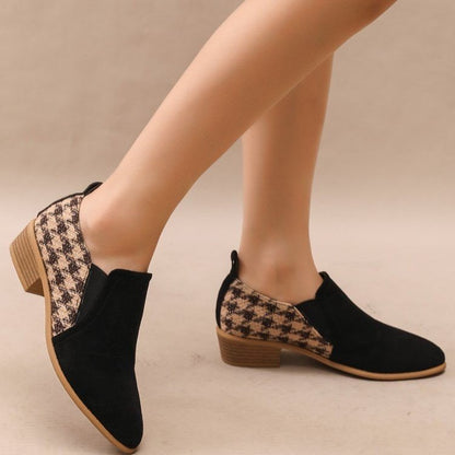 Women's Retro Color-Block Slip-On Heels – Round Toe Mid Heel Dress Shoes FitiqueFit