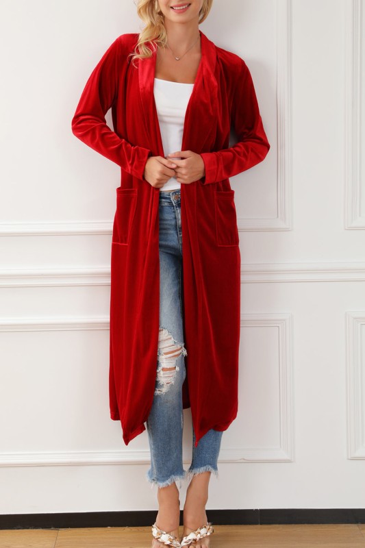 Velvet Open-Front Pocketed Cardigan Shop Style & More | Fresh Looks, Everyday Deals & Free Shipping