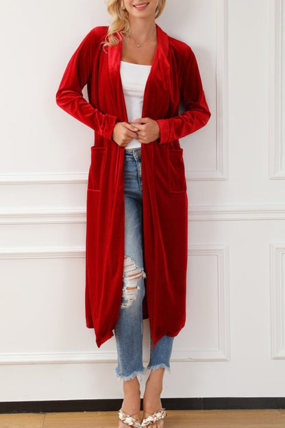 Velvet Open-Front Pocketed Cardigan Shop Style & More | Fresh Looks, Everyday Deals & Free Shipping
