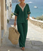 Women's Embroidered V-Neck Top & Wide-Leg Pants Set – 5 Colors S–XXL FitiqueFit