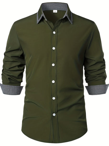 Men'S Color-Blocked Checkered Casual Long-Sleeve Shirt NovaCart
