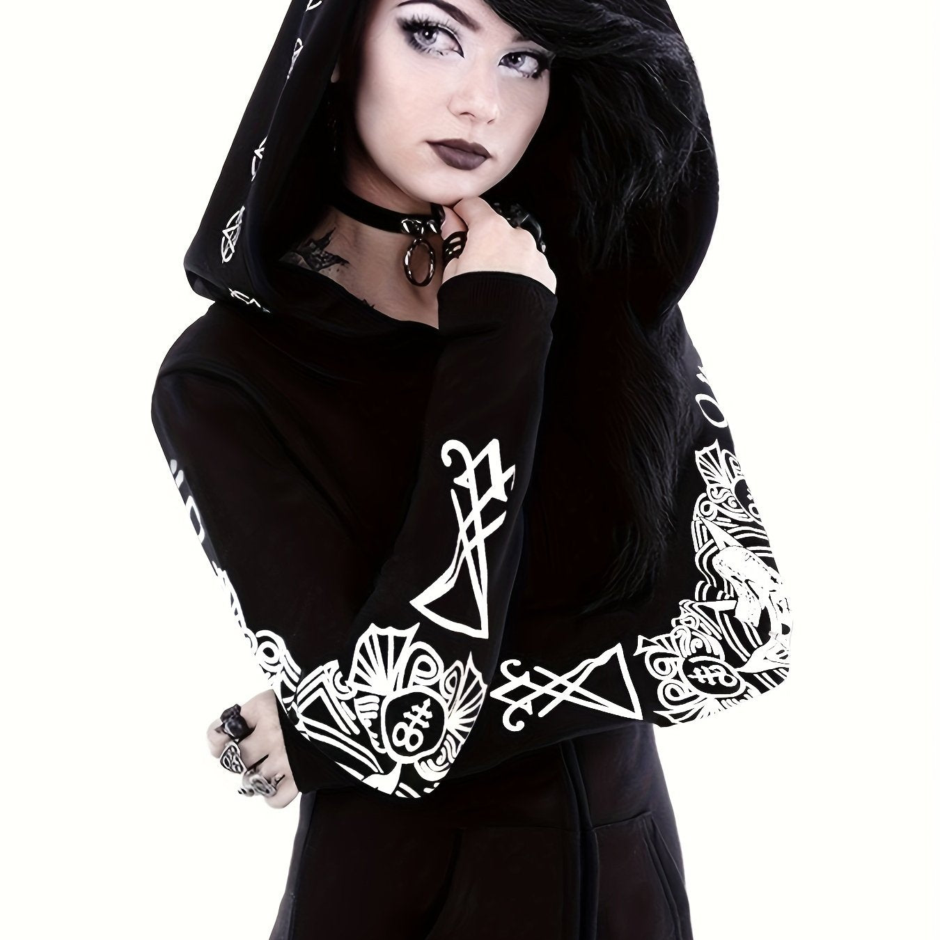 Women's Fashion Punk Style Geometric Print Zipper Sweatshirt NovaCart