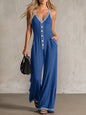 Women's V-Neck Backless Wide-Leg Jumpsuit – High Waist Casual FitiqueFit