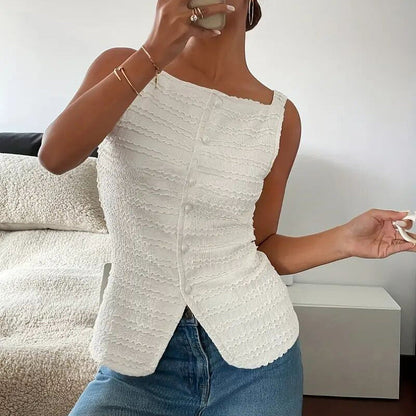 Trendy Square Neck Button Up Vest Top Y2k Going Out Tank Tops FitiqueFit