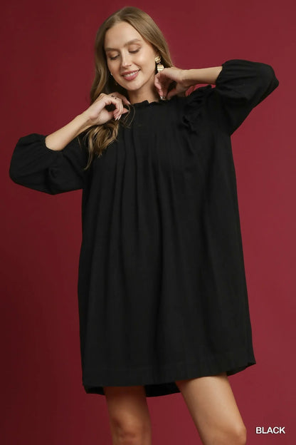 Umgee Linen Ruffle Shoulder Pleated Babydoll Dress West2East Surf