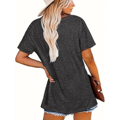 Women's Round Neck Short Sleeve T-Shirt With Slogan Print, Casual Summer Top FitiqueFit
