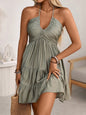 Women's Off-Shoulder V-Neck Ruffle Dress – Elegant Strap Style FitiqueFit