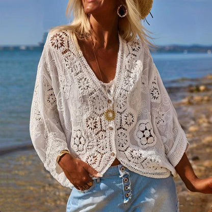 Boho Lace V-Neck Cardigan FitiqueFit