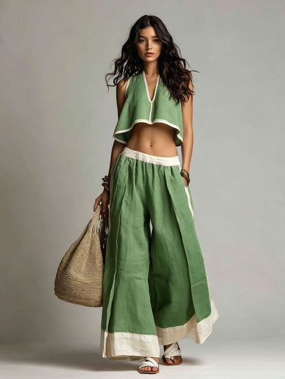 Sleeveless V-Neck Two-Piece Set – Solid Color Lounge & Casual Outfit FitiqueFit