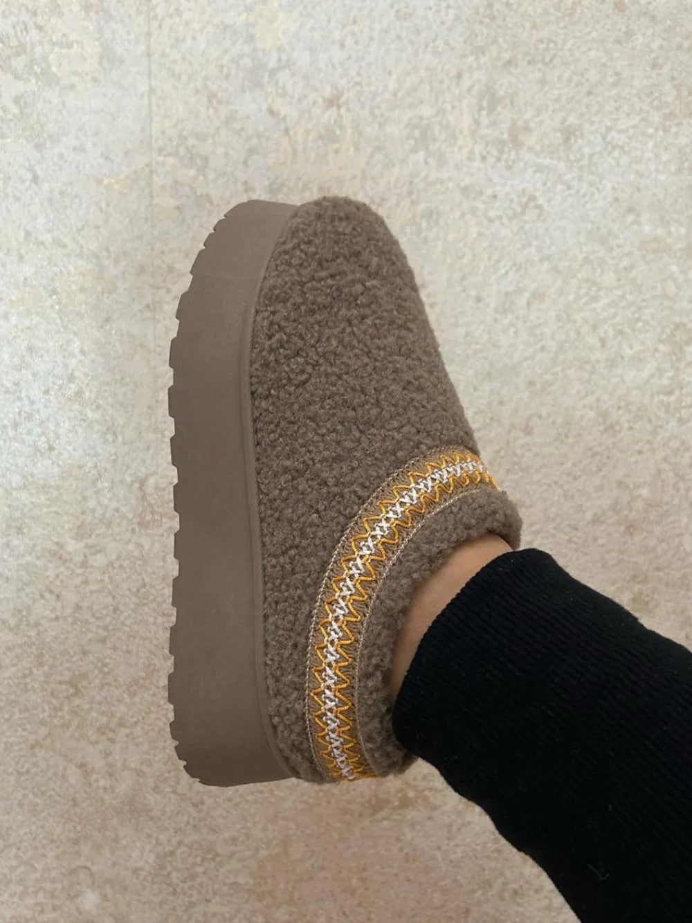 WILD DIVA Embroidered Trim Platform Sherpa Boots New Era Fashion LLc