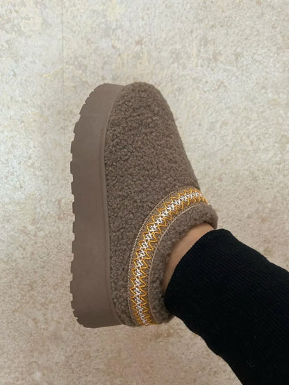 WILD DIVA Embroidered Trim Platform Sherpa Boots New Era Fashion LLc
