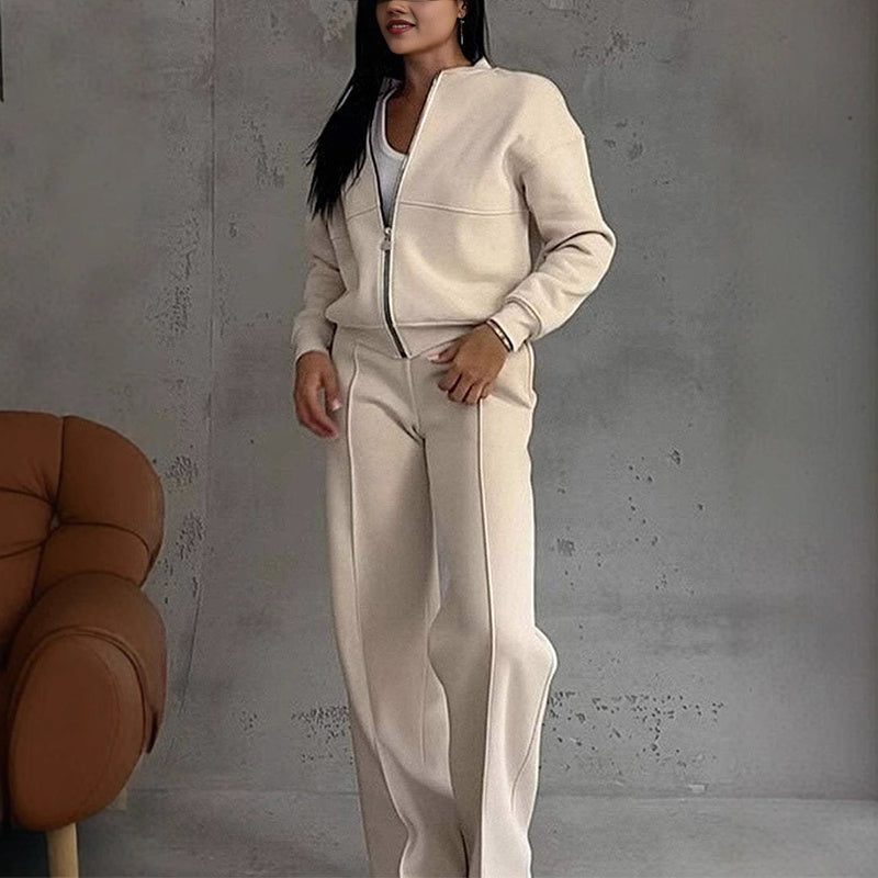Women’s 2-Piece Zip-Up Sweatsuit Set — Jacket & Wide-Leg Sweatpants FitiqueFit
