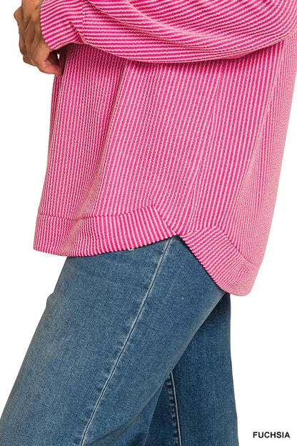 Zenana Full Size Raised Rib Round Neck Long Sleeve Top Plus Size Garden Naked Curves
