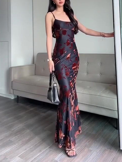 Flocked Strappy Maxi Dress See size chart under “more details” The Fashion Celestial