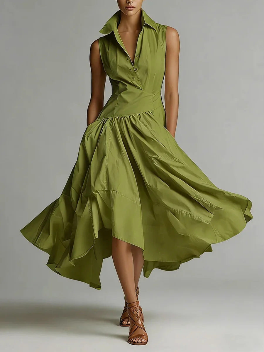 Women's Goddess Slim-Fit Maxi Dress – Collared, Sleeveless, Elegant Long Dress FitiqueFit