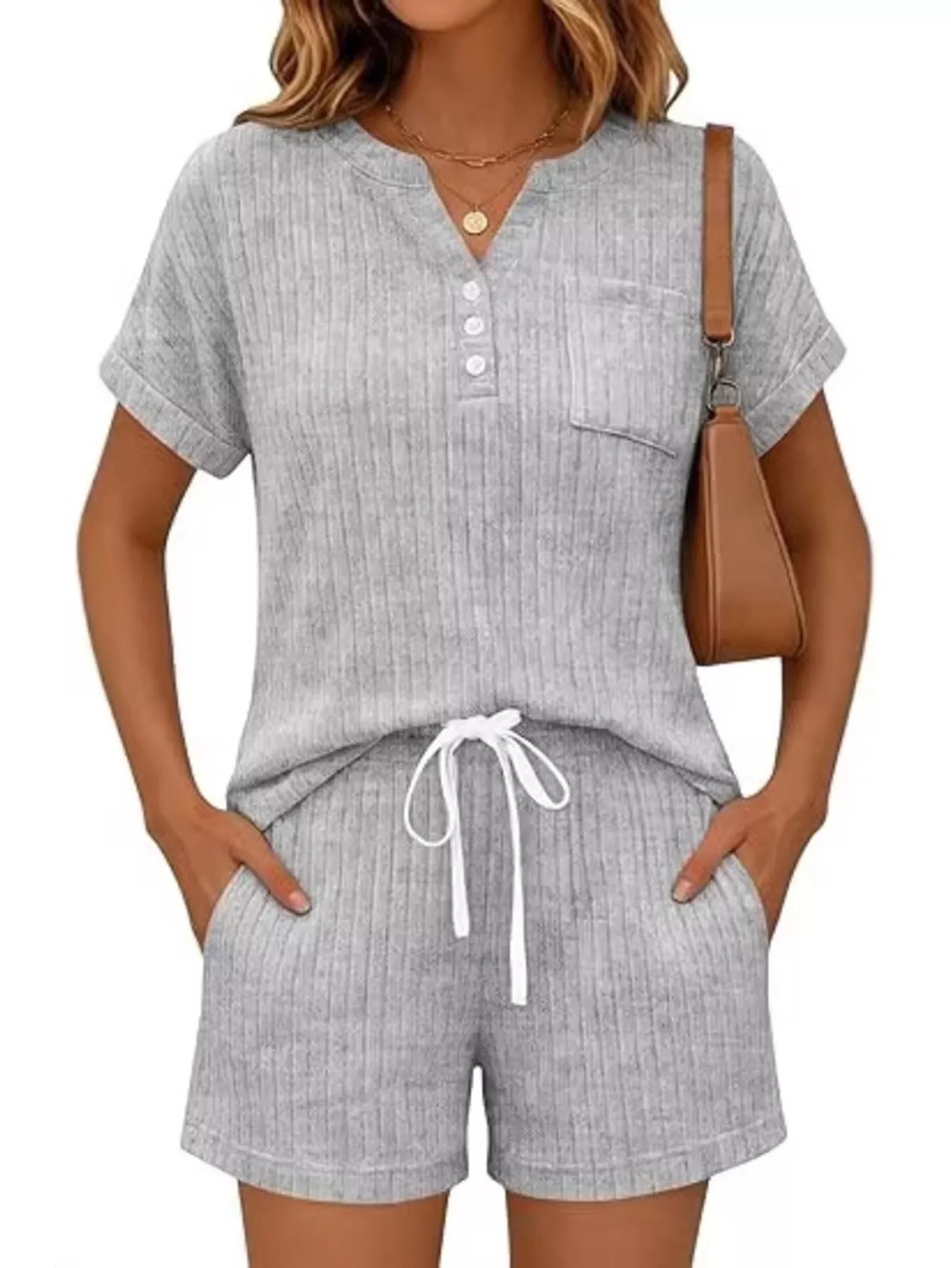 Casual Ribbed Knit Tee and Shorts Set New Era Fashion LLc