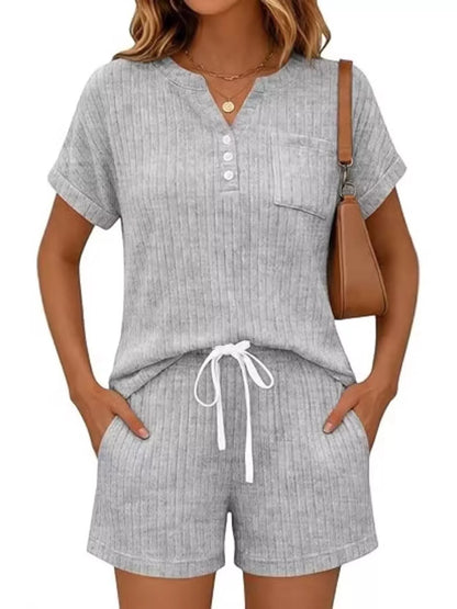 Casual Ribbed Knit Tee and Shorts Set New Era Fashion LLc