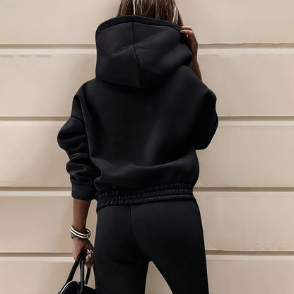 women's two piece solid color hooded sweatshirt set FitiqueFit