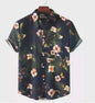Men's  Floral Print Cotton-Linen Short Sleeve Shirt