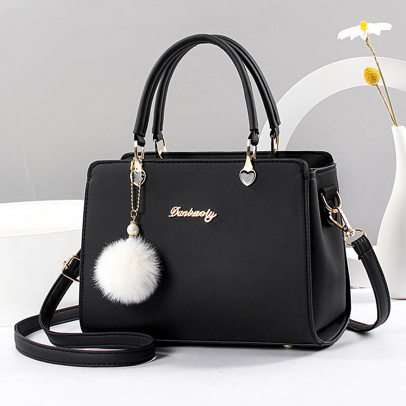 Solid Color Faux Leather Shoulder Bag - Detachable Strap, Zip Closure, Multi-Layer Crossbody Design, Polyester Lining, Fade-Resistant, Pom-Pom Pendant - The Perfect Holiday Gift for Valentine'S Day, Mother'S Day NovaCart